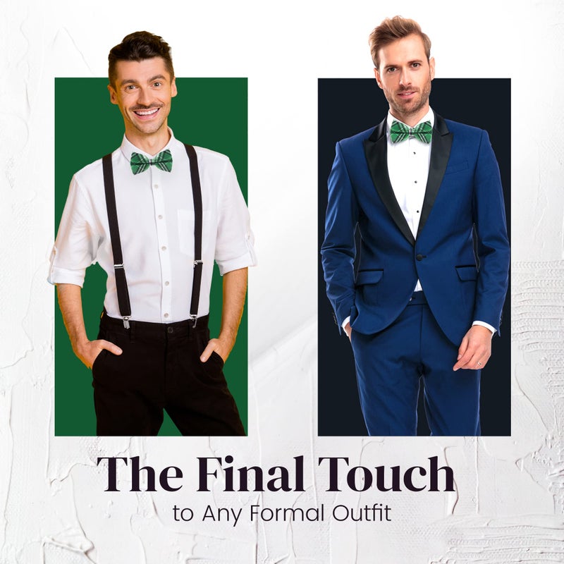 Man of Men Bow Ties for Men - Green Plaid Bow Tie - Image 3